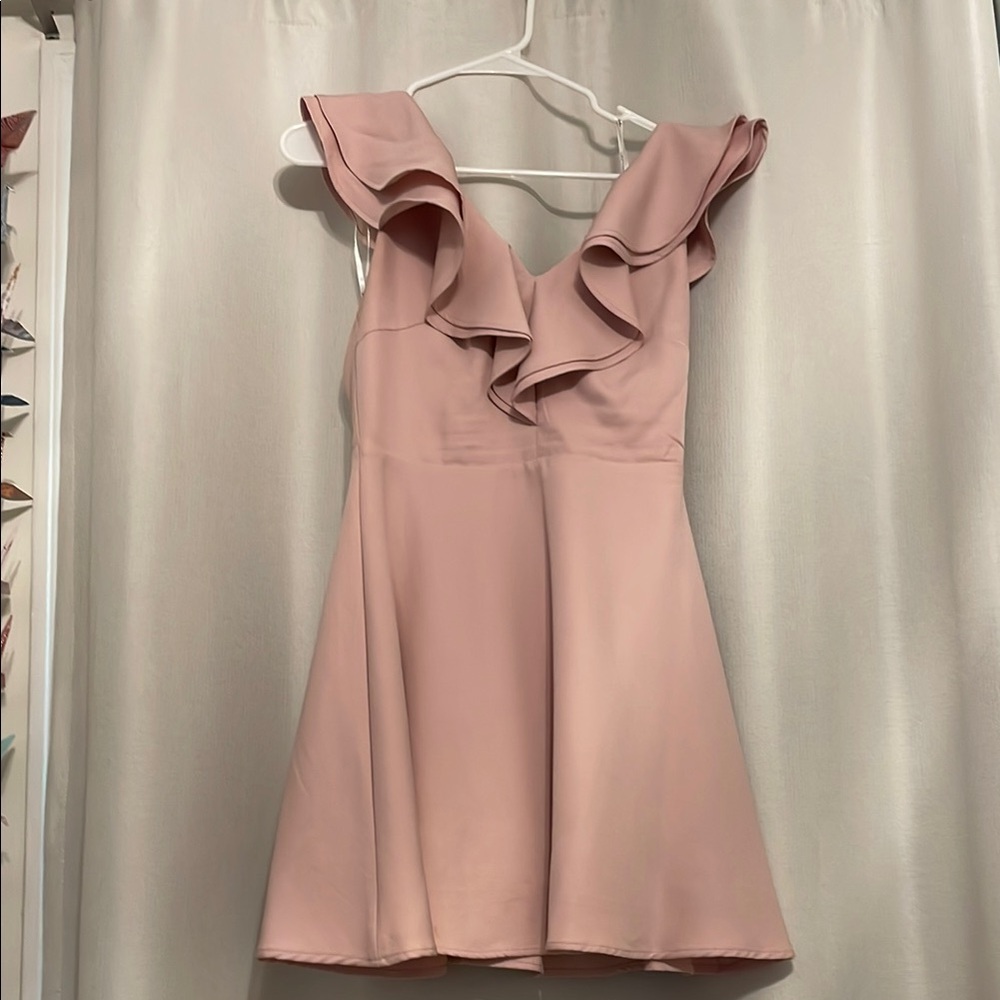 Lulus Ruffled V-Neck Pink Skater Dress